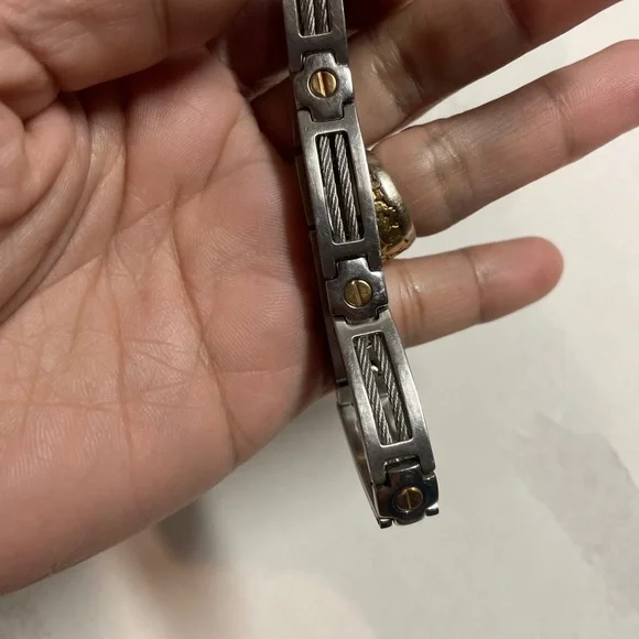 Vintage G14k Gold And Stainless Steel Men’s Bracelet 8”